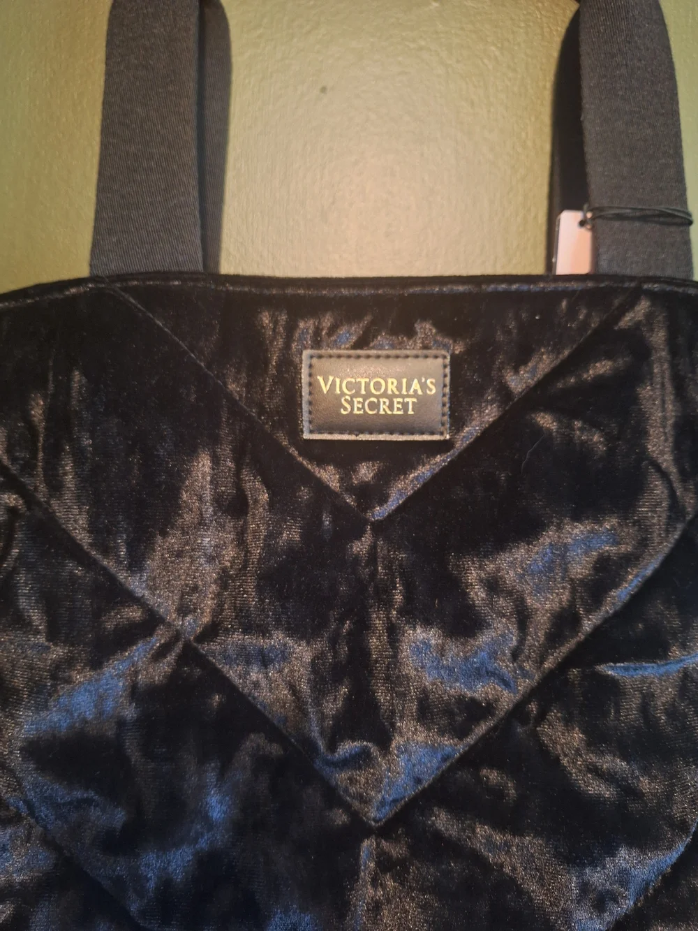 Victoria's Secret Black Quilted Velour Tote Bag
